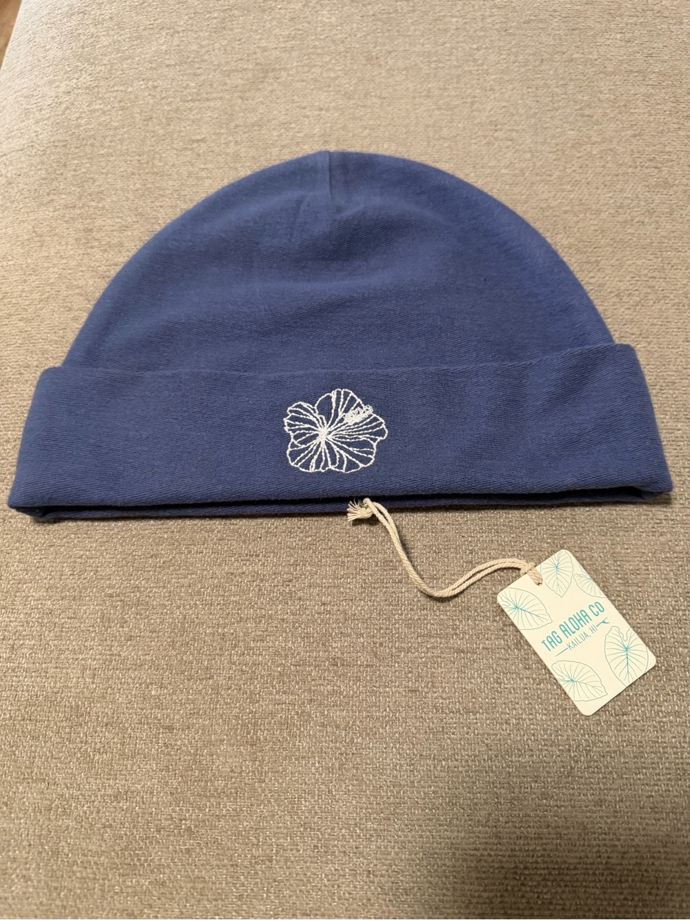Navy Embroidered Beanie Hat
